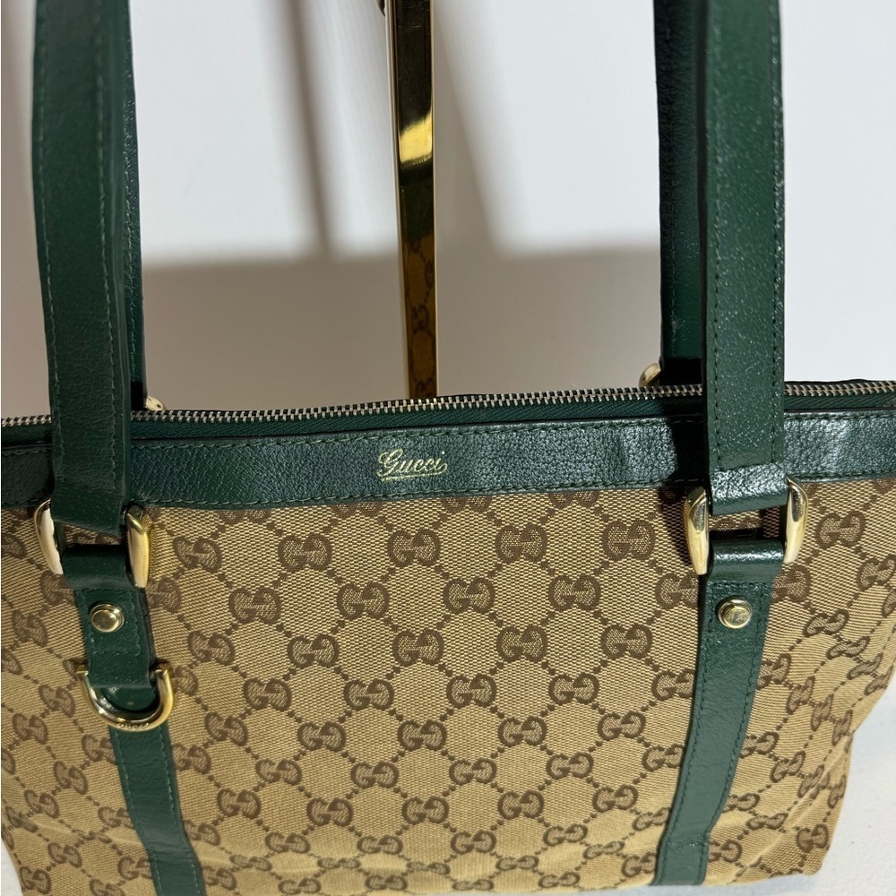 Gucci Brown and Green GG Monogram Tote - Picture 4 of 16